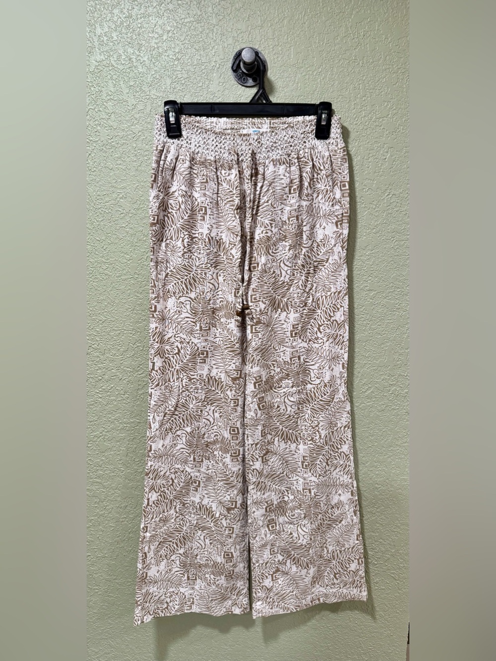 Women's  Cali1850 Los Angeles Beige Botanical Wide-Leg Drawstring Pants Size XS